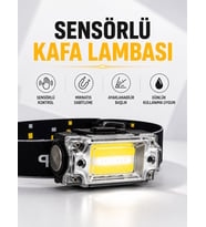 Sensör Kontrollü Şarjlı Beyaz LED Kafa Lambası ve El Feneri