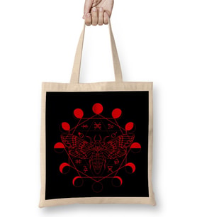 Death's Head Moth Blood Moon Alchemical Symbols Bez Çanta Uzun Saplı