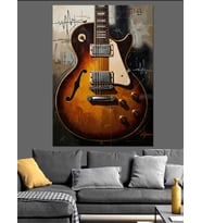 Sanatsal Boyalı Elektro Gitar Dekoratif Kanvas - Mdf Ahşap Tablo