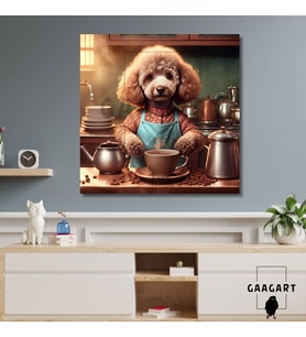 Kare Kanvas Kahve Köşesi Cafe Tablosu Barista Kaniş Köpek