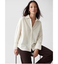 LCW EVERYDAY Ekru Çizgili Oversize Kadın Gömlek