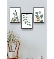 Yaprak ve Çiçek Tasarımlı 3 Parça Mdf Tablo Seti