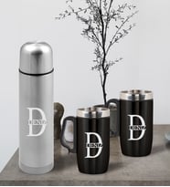 BK Gift Kişiye Özel 500 ml Deri Çantalı Krom Seyahat Termosu ve İkili Termos Mug Hediye Seti - 3