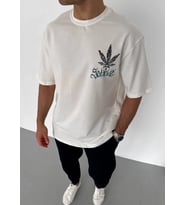 Erkek Baskılı T-Shirt Kısa Kol Bisiklet Yaka Regular Fit Rahat Kalıp Günlük Tişört - Beyaz