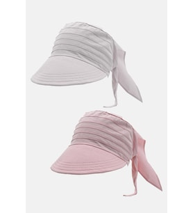 Kadın Bağlamalı Siperli Eşarp Bandana Plaj Şapkası 2li Paket Pembe/Beyaz