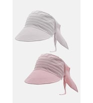Kadın Bağlamalı Siperli Eşarp Bandana Plaj Şapkası 2li Paket Pembe/Beyaz