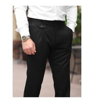 Yeni Premium Pileli Old Money Kumaş Pantolon (Siyah)