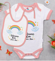 BK Kids Kişiye Özel Babasının Kızı Tasarımlı Pembe Bebek Body Zıbın ve Mama Önlüğü Hediye Seti