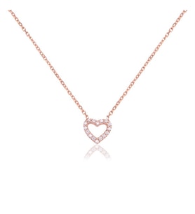 EMILIANO JEWELLERY Zirkon Taşlı Pırlanta Montür Kalp Desenli Rose Altın Kaplama Gümüş Kolye