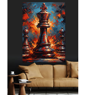 Satranç Taşları Ateş Detaylı Dekoratif Kanvas - Mdf Ahşap Tablo