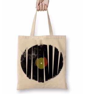 Retro Müzik Plak Bez Çanta Uzun Saplı