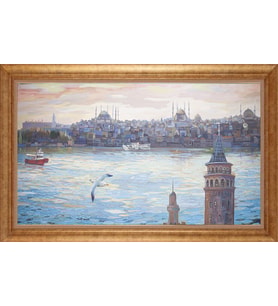 Çerçeveli Paspartulu Manzara Tablo bm1694 (Gold)