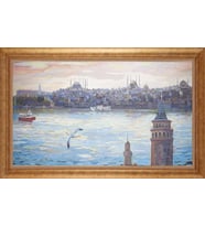 Çerçeveli Paspartulu Manzara Tablo bm1694 (Gold)