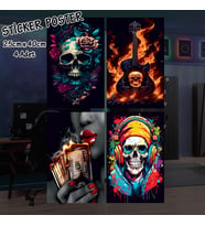 dj iskelet dolar kırmızı rujlu kadın - 4 adet yapışkanlı poster sticker etiketler - dolap cam oda için