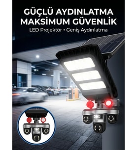 Güneş Enerjili Kablosuz Dış Mekan Güvenlik Kamerası Gece Görüşlü Led Projektörlü