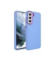 Samsung Galaxy S21 FE Uyumlu Kılıf Metal Çerçeve ve Buton Tasarımlı Silikon Zore Luna Kapak (Lila)