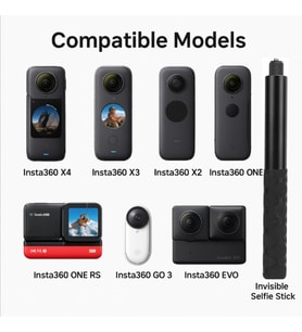 Lexroo Görünmez Selfie Çubuğu, Insta360 X3, X2, X4, X5, ONE RS, GO 3, One X, Evo ile Uyumlu