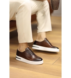 Shoetyle - Kahverengi Deri Bağcıklı Erkek Günlük Ayakkabı 610-1005