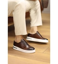 Shoetyle - Kahverengi Deri Bağcıklı Erkek Günlük Ayakkabı 610-1005