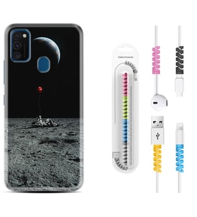 Samsung M21 M22 M23 M30 M31S M32 Kılıf Kablo Koruma Spiral Silikon Astronoot Red Baloon 1608