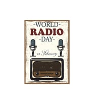 World Radio Day Retro Ahşap Tablo – 13 Şubat Radyo Günü Temalı Vintage Tasarım