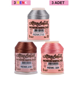 3 Adet Altınbaşak Oya ve Dantel İpi 20 gr - Royaleks - No: 239 - 329 - 715
