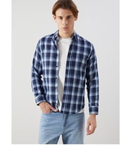 LCWAIKIKI Classic Lacivert Slim Fit Uzun Kollu Ekose Erkek Gömlek