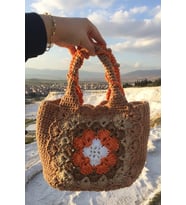 El Yapımı Motifli Model El Çantası (Koyu Bej - Kahverengi)