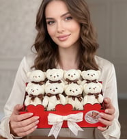 Premium Ahşap Kalpli Kasada Peluş Ayıcık Buketi - No16