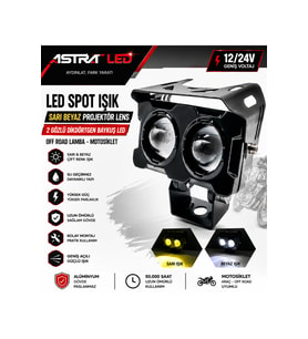 1 Adet Led Spot Işık Ve Sarı Beyaz Projektör Lens 2 Gözlü Dikdörtgen Baykuş Led Off Road Lamba Motosiklet