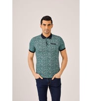 Yeşil Erkek Regular Fit Desenli Polo Yaka T-shirt - 69991