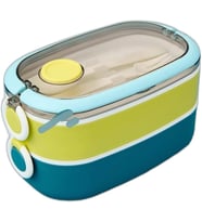 Bento 1300ml Lunchbox 2 Katlı 3 Bölmeli Paslanmaz Çelik Sefer Tası Yemek Kutusu (Mavi-Fıstık Yeşili)