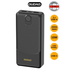 Powerbank Dudao K10Pro 2.4A 20000mAh 2 x USB-A - Siyah (5690)