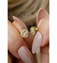 925 Ayar Gümüş Gold Kaplama Minimal Tektaş Yuvarlak Küpe