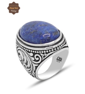 Lapis Lazuli Taşı Yaprak Model 925 Ayar Gümüş Erkek Yüzük 201024806