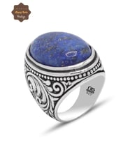 Lapis Lazuli Taşı Yaprak Model 925 Ayar Gümüş Erkek Yüzük 201024806