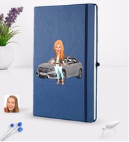 BK Gift Kişiye Özel Plakalı Kadın Honda Civic Karikatürlü Lacivert Termo Deri Defter 16x24cm Model 1