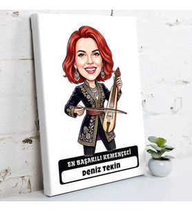 Kemençe Sanatçısına Hediye Kadın Karikatürlü Kanvas Tablo