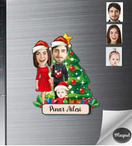 Kişiye Özel Yılbaşı Aile Ahşap Magnet -1