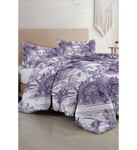 Çift Kişilik Nevresim Takımı Özel Dokuma Pamuk Saten Tuval Koleksiyonu Tropical Island Purple