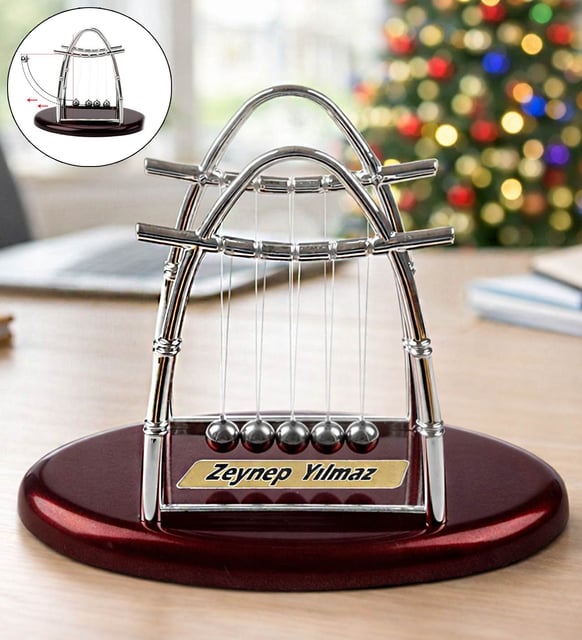 Ofis & Yeni İş Hediyesi Kişiye Özel İsimli Masaüstü Elegant Newton Dengo Topları