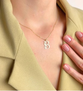 Kişiye Özel Minimal Tasarım Çift Harf Kolye 925K Gümüş (Gold)
