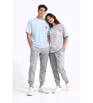 Sevgili Kombini Ayıcık Baskılı Çift Tişört Oversize Unisex Partner Kombin Seti (Mavi)