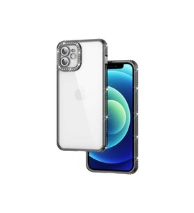 Apple iPhone 12 Uyumlu Kılıf Kamera Korumalı Taşlı Zore Mina Kapak (Siyah)