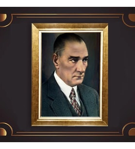 Özel Seri Paspartulu Çerçeveli Atatürk Tablo l47 (Gold)
