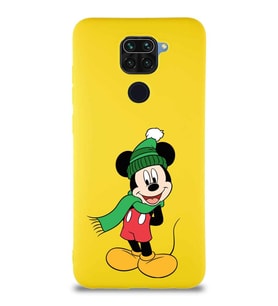 Xiaomi Redmi Note 9 Soft Premier Kapak Mickey Mouse-G Tasarımlı Silikon Kılıf - Sarı (Şeffaf)