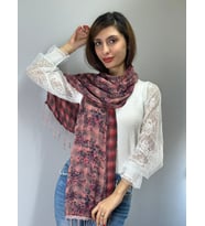ÇİFT TARAFLI EKOSE VE ÇİÇEKLİ KADIN FULAR ŞAL 160X45 CM
