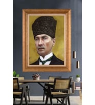 Altın Varaklı Çerçeveli Paspartulu Atatürk Tablo nh405 (Gold)