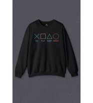 Unisex Sweatshirt Eat Play Sleep Repeat Gamer Oyun Baskılı Sweat (Siyah)