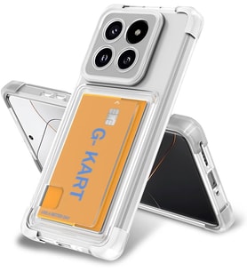 Xiaomi Mi 14 Pro ile uyumlu Kılıf Ultra Kalınlaştırılmış Airbag Köşeleri Tasarımlı Kartlık Bölümlü Şeffaf G-Kart Kapak